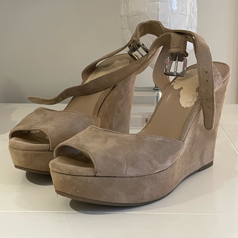 AQUA brand  beige suede wedge sandals. Size 7.5